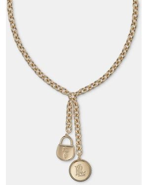 Ralph Lauren Logo Charm Lariat Necklace - Metallic