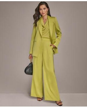 Donna Karan Satin One Button Jacket Wide Leg Pants Regular Petite - Green