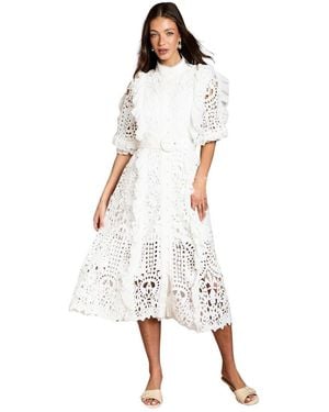 Coast Lace-ruffle Belted Midi Dress - White