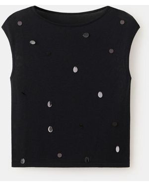 Mango Short-sleeve Sequined Top - Black