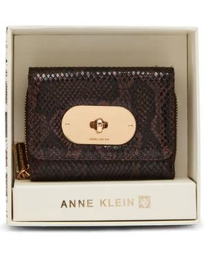 Anne Klein Oval Turn-lock Flap Trifold Wallet - Black