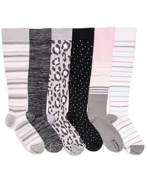 Muk Luks 6 Pack Nylon Compression Knee-high Socks - White