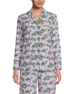 Lands' End Long Sleeve Print Flannel Pajama Top - Blue