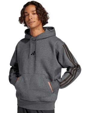 adidas Essential Three Stripes Fleece Hoodie - Gray
