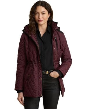 Ralph Lauren Petite Hooded Quilted Anorak Coat - Red