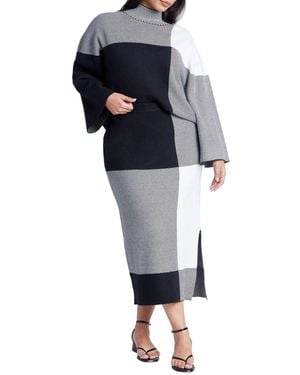 Eloquii Intarsia Sweater Skirt - Blue