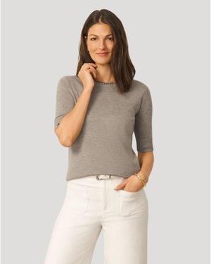 Cable & Gauge Elbow Sleeve Pick Stitch Trim Sweater - Multicolor