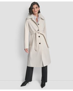 DKNY Single-breasted Pillow Collar Coat - Natural