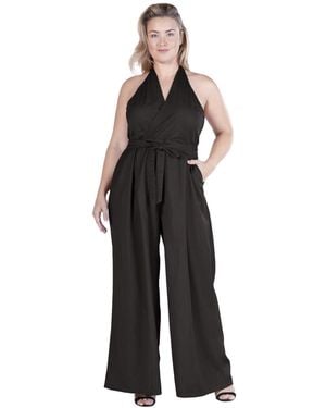 Standards & Practices Halter Smoked Waist Poplin Wide Leg Jumpsuit - Black