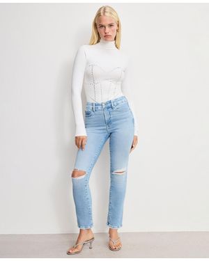 GOOD AMERICAN Dolly Jolean Crystal Corset Bodysuit Thong - Blue