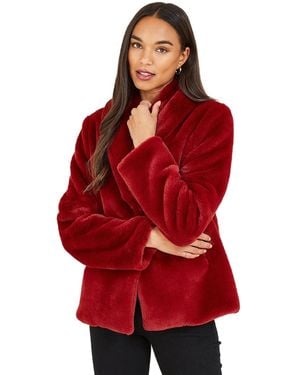 Yumi' Stylish Faux Fur Wrap Coat For Special Occasions - Red