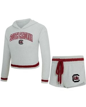 Concepts Sport 2-piece Gray/garnet South Carolina Gamecocks Whitley Long Sleeve Hoodie Top And Shorts Set - White