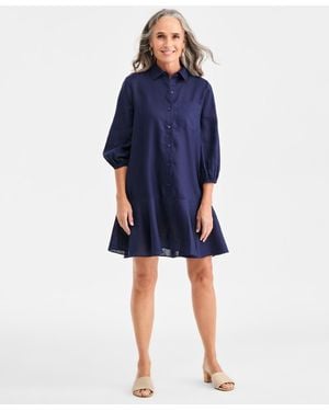 Charter Club 100% Linen Flounce Shirtdress - Blue