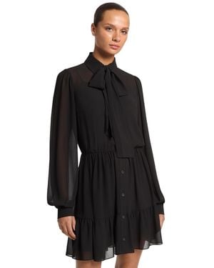 Michael Kors Long Sleeve Tie Neck Mini Dress - Black