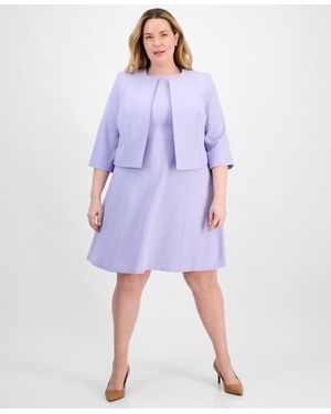 Le Suit Plus Size Collarless Open-front Bolero & Scoop-neck Sleeveless Fit & Flare Dress Set - Black