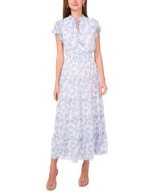 Msk Petite Split Neck Tiered Maxi Dress - Purple