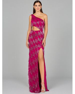 Lara One Shoulder Fringe Gown - Purple