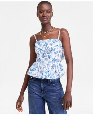 On 34th Cotton Peplum Tie Back Tank Top Macys Exclusive - Blue