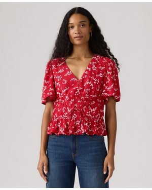 Levi's V-neck Floral-print Short-sleeve Blouse - Red