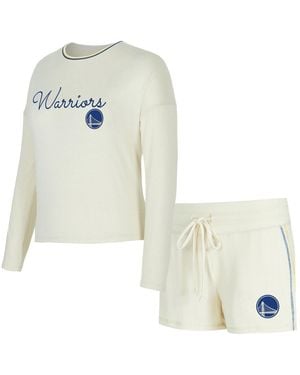 Concepts Sport 2-piece Golden State Warriors Kaki Hacci Knit Long Sleeve Top And Shorts Set - White