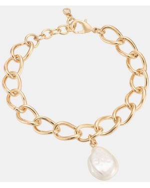 On 34th Imitation Pearl Charm Link Bracelet - Natural