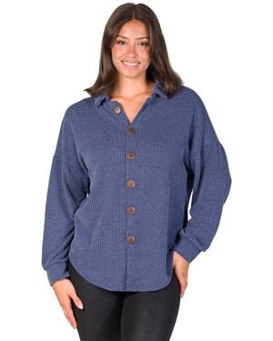 24seven Comfort Apparel Petite Waffle-knit V-neck Jacket - Blue