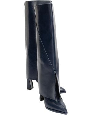 Prologue Shoes Aja Block Heel Convertible Knee High Boot () - Blue