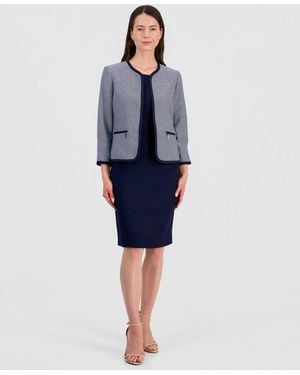Le Suit Zipper-pocket Open Cardigan & Empire-seamed Dress Suit - Blue