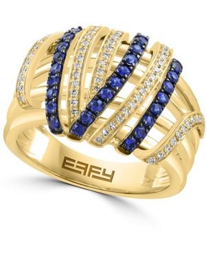 Effy Sapphire And Diamond Round Ring (1/20 Ct. T.w. Diamond - Metallic