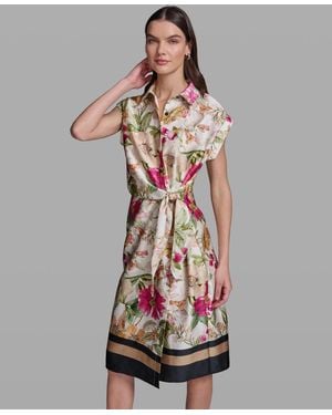 KARL LAGERFELD Floral Print Short-sleeve Side-tie Dress - White