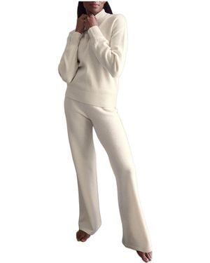 Lascana High-waisted Wide-leg Knit Lounge Pants - Natural