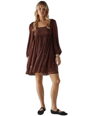 Warehouse Hand Embellished Square Neck Mini Dress - Red