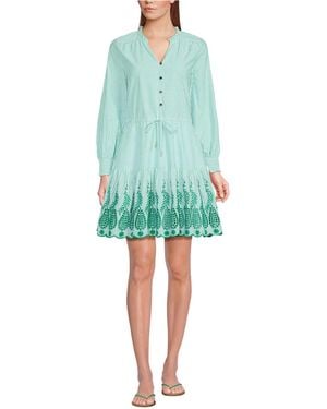 Lands' End Long Sleeve Eyelet Mini Popover Dress - Green