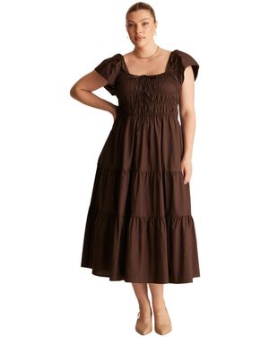 Estelle Alana Cotton Tiered Fit Flare Midi Dress - Natural