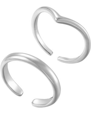 Adornia Adjustable Chevron And Double Line Toe Ring Set - White