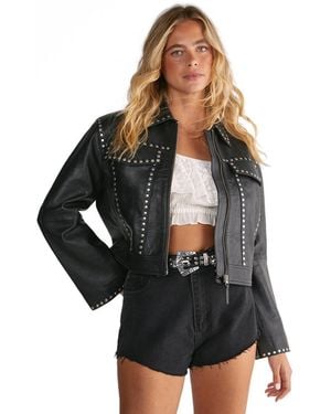 Nasty Gal Leather Studded Cropped Jacket - Black