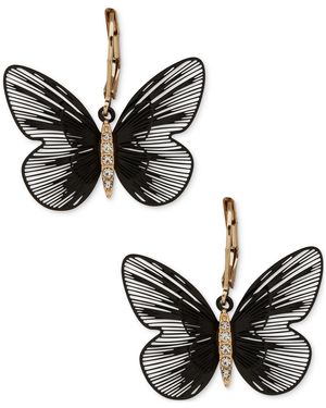Lonna & Lilly Gold-tone Pave Butterfly Drop Earrings - Black
