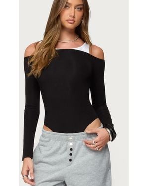 Edikted Layered Ribbed Off Shoulder Bodysuit - Black