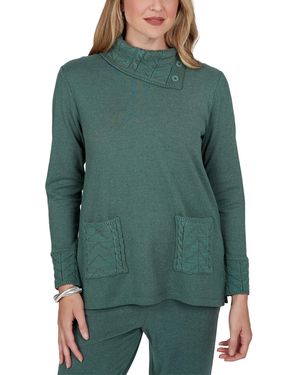 Ruby Rd. Petite Mock Neck Cable-knit Long-sleeve Tunic - Green