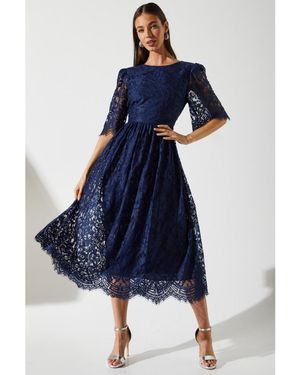 Coast Lace Short Sleeve Midi Dress - Blue