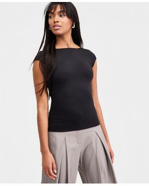 BarIII Shelf-bra Cap-sleeve Top - Black