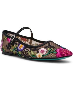 Betsey Johnson Nova Embroidered Mesh Mary Jane Flats - Multicolor
