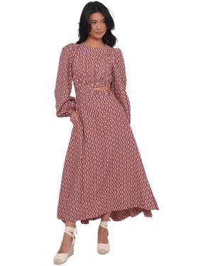 Petal & Pup Ginnee Puff Sleeve Cutout Midi Dress - Red