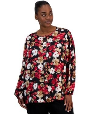 Anne Klein Essentials Plus Size Floral Blouse - Red