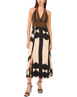 Vince Camuto Mixed-print V-neck Maxi Halter Dress - White