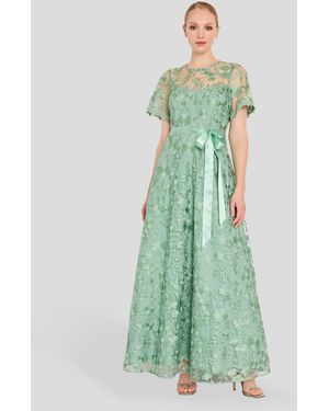 Tahari Short-sleeve Embroidered Gown - Green