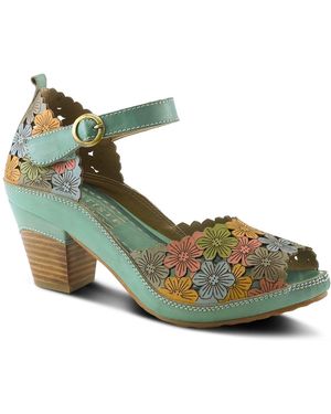 L'ARTISTE Avnia Hand-painted Peep-toe Ankle-strap Sandals - Green
