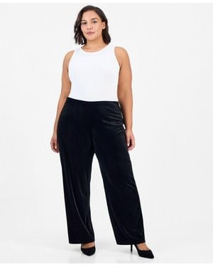 Anne Klein Essentials Plus Size Velvet Wide-leg Pull-on Pants - Blue