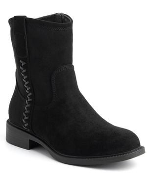 New York & Company Zuri Zipper Faux Suede Block Heel Ankle Boots - Black