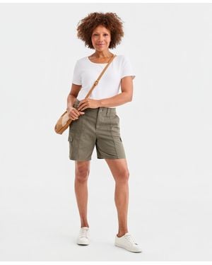 Style & Co. Petite Mid Rise Zig Zag Stitch Cargo Shorts - Green